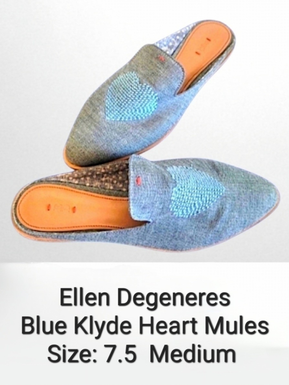 Ellen Degeneres Blue Heart Klyde Mules Size 7.5